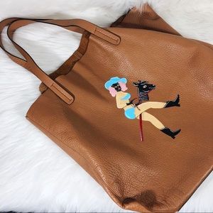 Painted Pastel Latex Cowgirl Leather Tote Bag